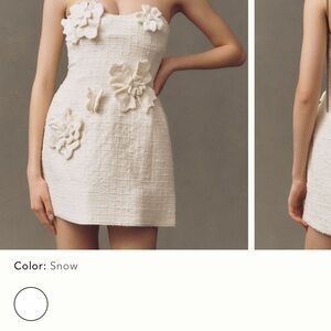 Chic Strapless White Dress with Floral Accents